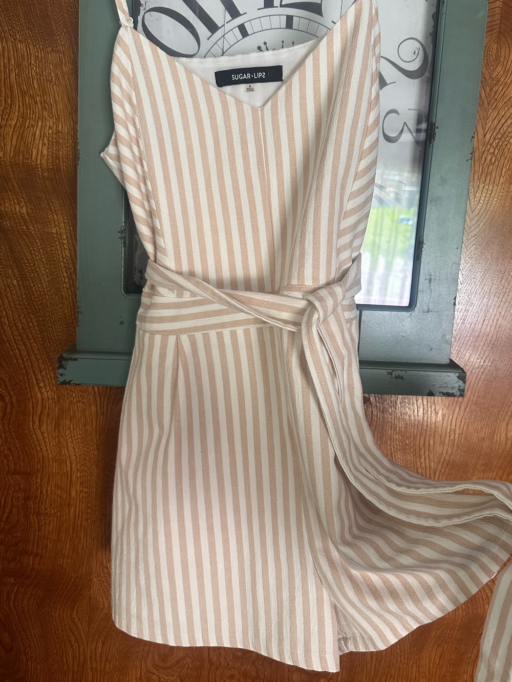 Sugarlips Cream & White Striped Lined Romper
